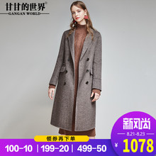 甘甘的世界100%羊毛双面呢大衣西装翻领人字纹中长款毛呢外套反季图片