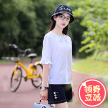 西子小荷衬衫女夏2018新款学生五分袖韩版百搭文艺短袖女学院风图片