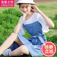 学生夏季韩版修身牛仔连衣裙学院风新款初中生夏装少女裙子小清新图片