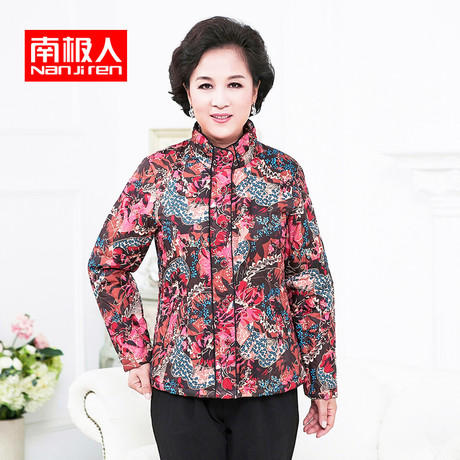 南极人新品中老年羽绒服女装修身印花时尚大码妈妈装加厚立领冬装商品大图