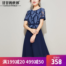 蕾丝连衣裙女甘甘的世界2018新款高腰拼接假两件短袖大码连衣裙女图片