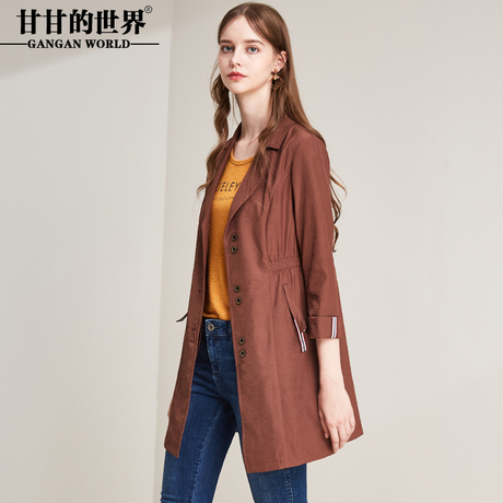 甘甘的世界2018秋季新款韩版外套女七分袖松紧收腰风衣女中长款商品大图