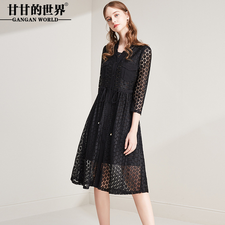 甘甘的世界2018秋装新款连衣裙两件套蕾丝韩版大码中年女装连衣裙商品大图