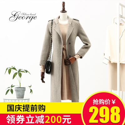 双面呢大衣女2018秋冬季新款口袋纽扣简约个性羊毛长款毛呢外套潮