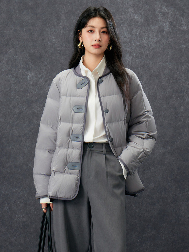 【狂欢价】Basic House/百家好短款羽绒服女冬季时尚保暖简约纯色白鸭绒外套