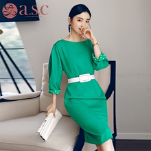 艾尚臣春季新款女装职业装套装美容师工作服修身显瘦ol长袖连衣裙图片