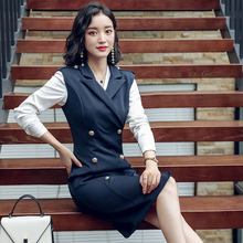 艾尚臣职业套装女秋冬马甲小西装套装长袖衬衫美容师工作服连衣裙图片