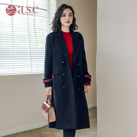 艾尚臣正装女职业装韩版呢子大衣中长款修身双排扣毛呢外套秋冬装商品大图