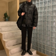 2018冬季新款 棉服外套绅士复古港风黑色皮衣棉袄潮 韩版 road Long