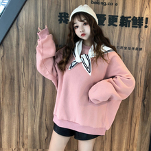 秋冬2018新款 学院风百搭宽松加绒加厚pp home卫衣女潮 披肩 韩版