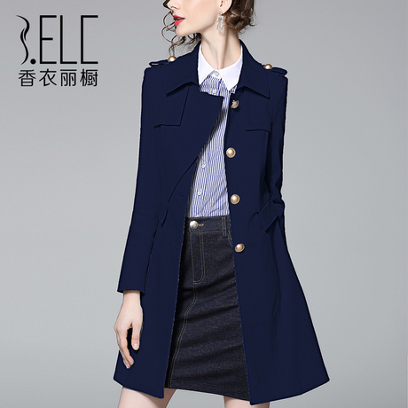 香衣丽橱2018春秋季新款女装时尚气质显瘦中长款收腰纯色风衣外套商品大图