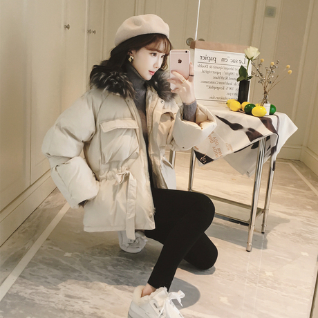 短款棉衣女装2018韩版冬季新款大毛领面包棉服加厚收腰棉袄小外套商品大图