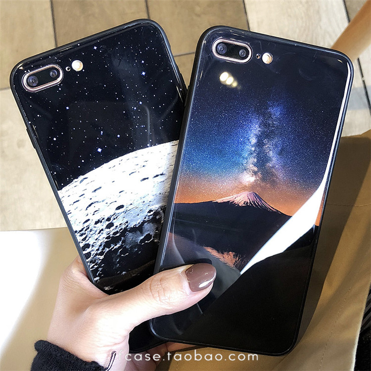 个性文艺星空情侣iPhone8苹果六plus6s手机壳后钢化玻璃壳X代7p新