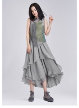 女式夏季雪纺连衣裙 百搭连衣裙特价 圣迪奥正品 亚麻长裙 时尚