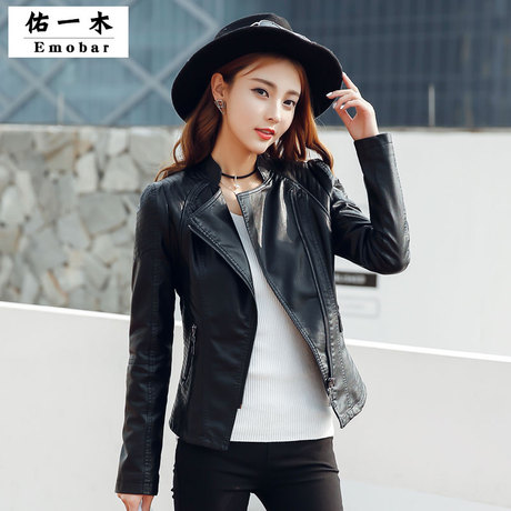 女士pu皮夹克2018春秋新款女装皮衣女短款韩版显瘦机车立领皮外套商品大图