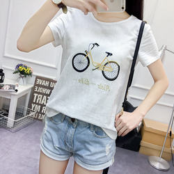 2017夏季女装白色t恤女刺绣短袖纯色t恤女大码打底衫半袖t体恤棉