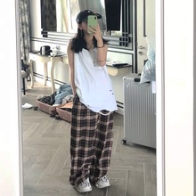 复古收口格子裤 男女情侣 长裤 阔腿裤 IDONTCARE19ss原创中古直筒裤