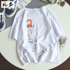 贱猫欧美情侣装短袖t恤原宿bf风韩国ulzzang纯棉衣服男女学生班服