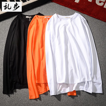 加长款 春秋纯棉衣服 前短后长T恤男长袖 Shirt打底衫 高街潮牌纯色T
