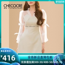 欧根纱拼接短裙子女 流行仙女气质收腰修身 连衣裙2019新款 茬客秋装
