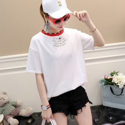 2018新夏简约纯棉大码女装百搭圆领中袖T恤韩版宽松潮范打底衫