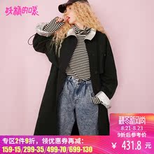 妖精的口袋风衣女中长款韩版秋季2018新款大衣通勤黑色外套女潮图片