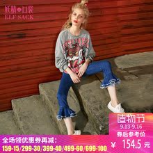 妖精的口袋 秋装新款修身荷叶边九分微喇牛仔裤女潮 一家画廊图片