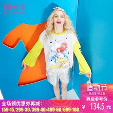 妖精的口袋旗舰店2017秋装宽松印花破洞套头卫衣女中长款海的传说图片