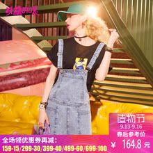 妖精的口袋ins夏装2018新款做旧ulzzang俏皮水洗牛仔短裤女背带裤图片