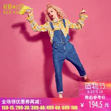 妖精的口袋旗舰店春装新款休闲宽松牛仔背带裤女长裤 边缘俱乐部图片