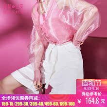 妖精的口袋旗舰店春秋装2018新款宽松腰带牛仔阔脚裤短裤女花苞腰图片