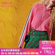 妖精的口袋2017秋装高领条纹拼接休闲针织衫女中长款 低调摇滚图片