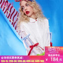 妖精的口袋中心人物2017秋装新款镂空不对称蝴蝶结系带长袖衬衫女图片