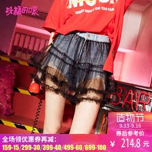 妖精的口袋超短裤女夏装2018新款设计感chic网纱裙牛仔短裤女图片