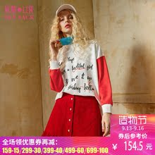 妖精的口袋旗舰店秋装宽松小高领字母印花假两件套头卫衣女长袖图片