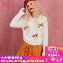 妖精的口袋秋装新款宽松钉珠蝴蝶结可爱毛衣女甜美天蝎公主心图片