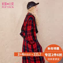 妖精的口袋秋装宽松木耳边格子毛呢外套女中长款 甜过撒哈拉图片