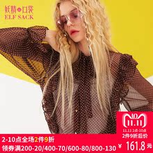 妖精的口袋秋装2018新款木耳边复古修身波点雪纺衫女长袖宽松图片