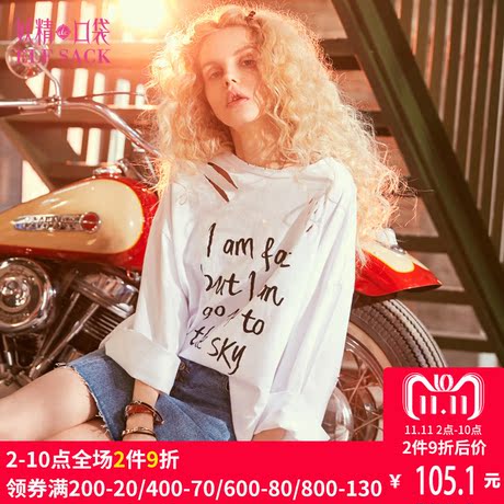 妖精的口袋旗舰店春夏装2018新款字母圆领印花宽松纯棉运动T恤女商品大图