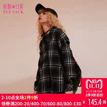 妖精的口袋冬装新款圆环格纹方领衬衫女中长款BF风 偶然注定图片