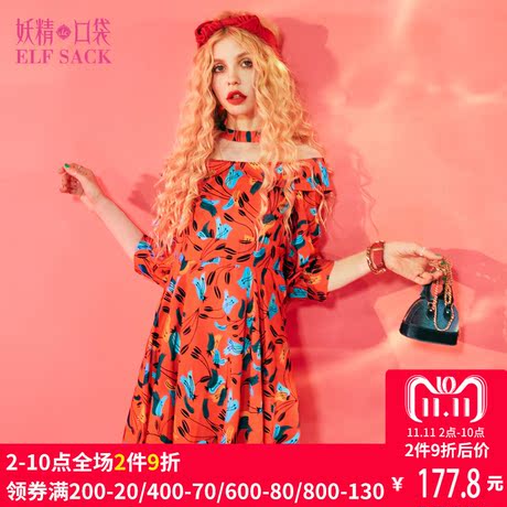 妖精的口袋夏装新款网纱拼接印花连衣裙女短裙子 小鹿乱撞商品大图