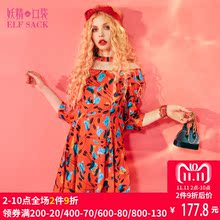 妖精的口袋夏装新款网纱拼接印花连衣裙女短裙子 小鹿乱撞图片