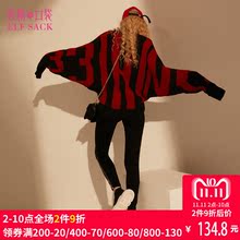 妖精的口袋冬装新宽松圆领字母蝙蝠袖毛衣女短款bf风 小骑士图片