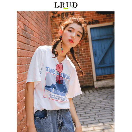LRUD【40元2件】白色T恤女短袖春夏2018新款女装韩版宽松学生上衣商品大图