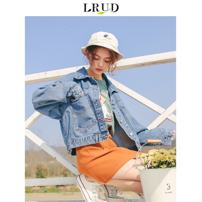 LRUD牛仔外套女2018秋季新款韩版宽松学生短外套长袖POLO领上衣潮