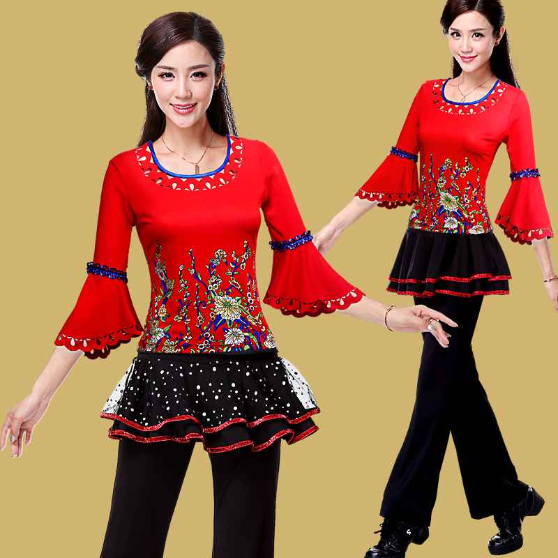 纤伽广场舞服装新款套装2018春夏季短袖中老