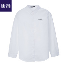 唐狮旗舰店2018冬装新款白衬衫女绣小字翻领长袖衬衣休闲韩版图片