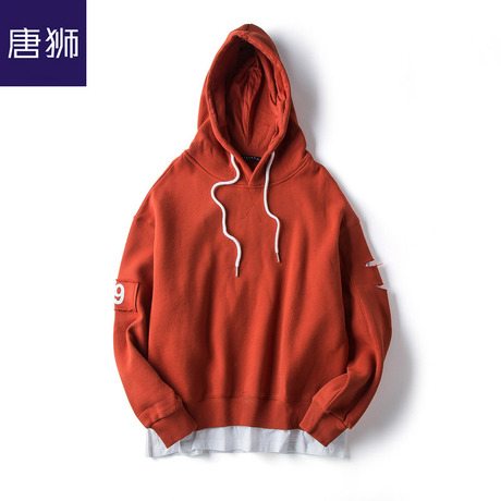唐狮旗舰店2018秋冬新款卫衣女宽松潮色块拼接假两件加绒连帽商品大图