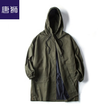 唐狮旗舰店2018秋新款外套女青年宽松后背刺绣连帽中长款风衣图片
