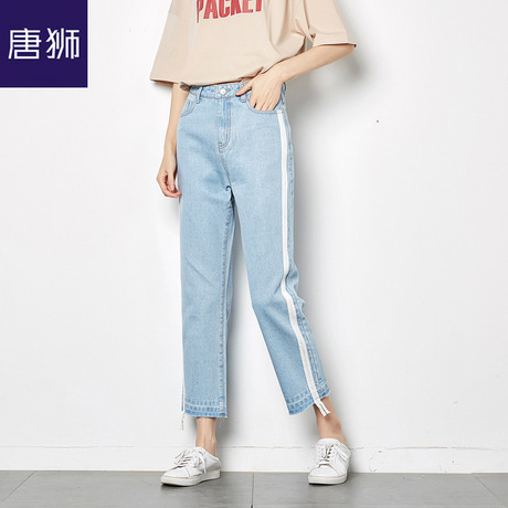 唐狮旗舰店2018秋季新款韩版九分裤学生显瘦织带毛边牛仔裤女商品大图